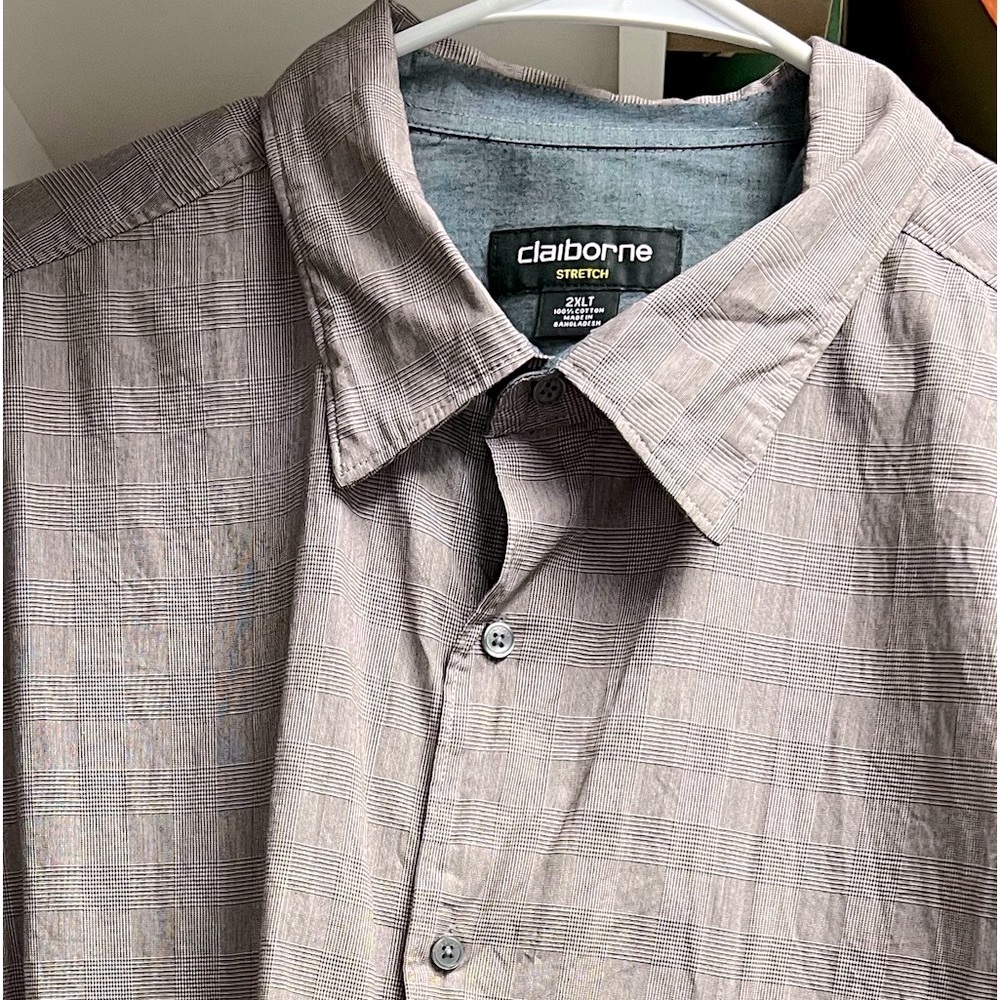 Men’s Claiborne Stretch 2XLT maroon glen plaid with grey accents